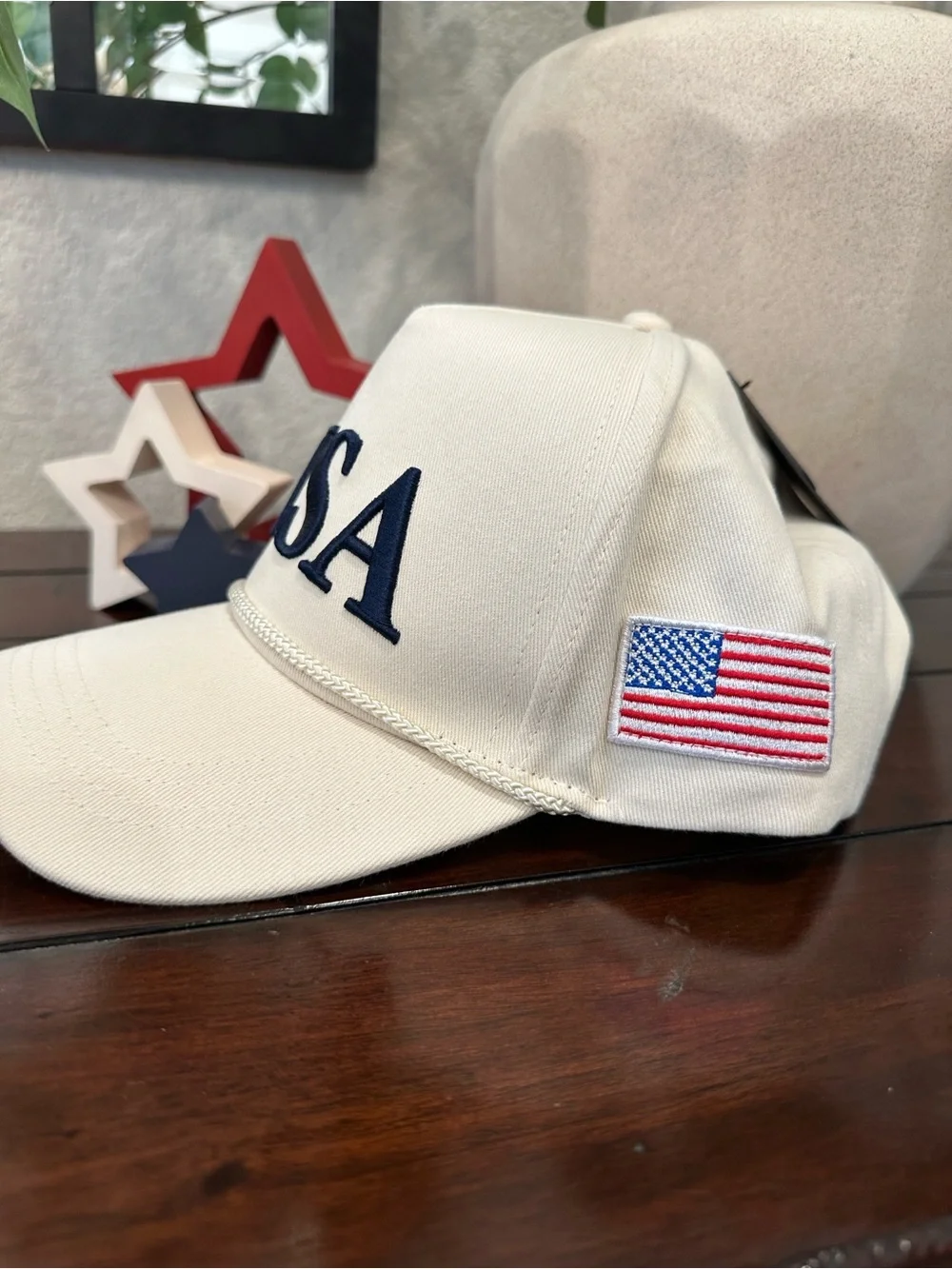 David and Young Cream Baseball Cap with USA